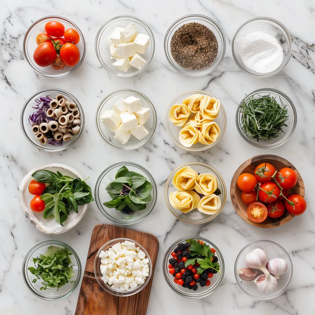 Greek Tortellini Salad Fresh ingredients