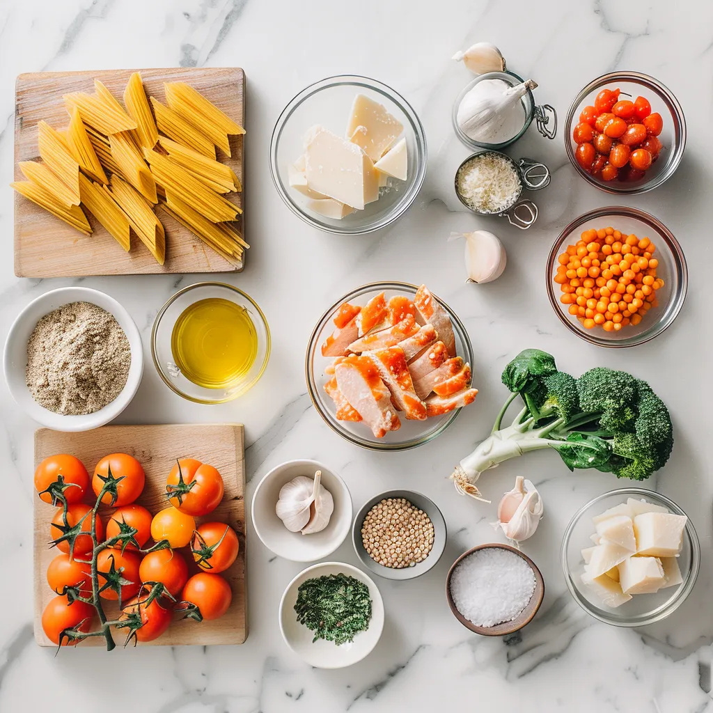 Rich Simple Crockpot Garlic Parmesan Chicken Pasta Recipe ingredients