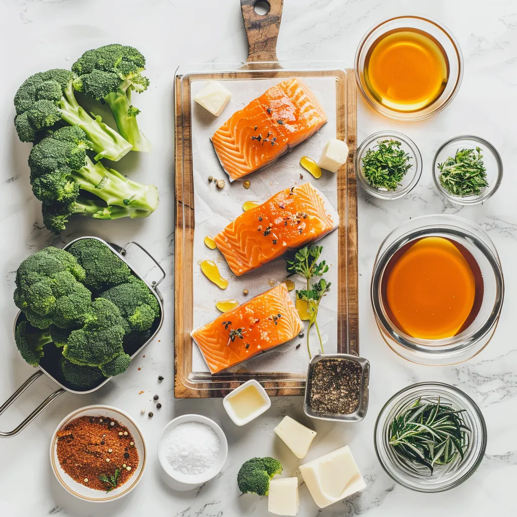 Sheet Pan Yummy Honey Mustard Salmon with Broccoli ingredients
