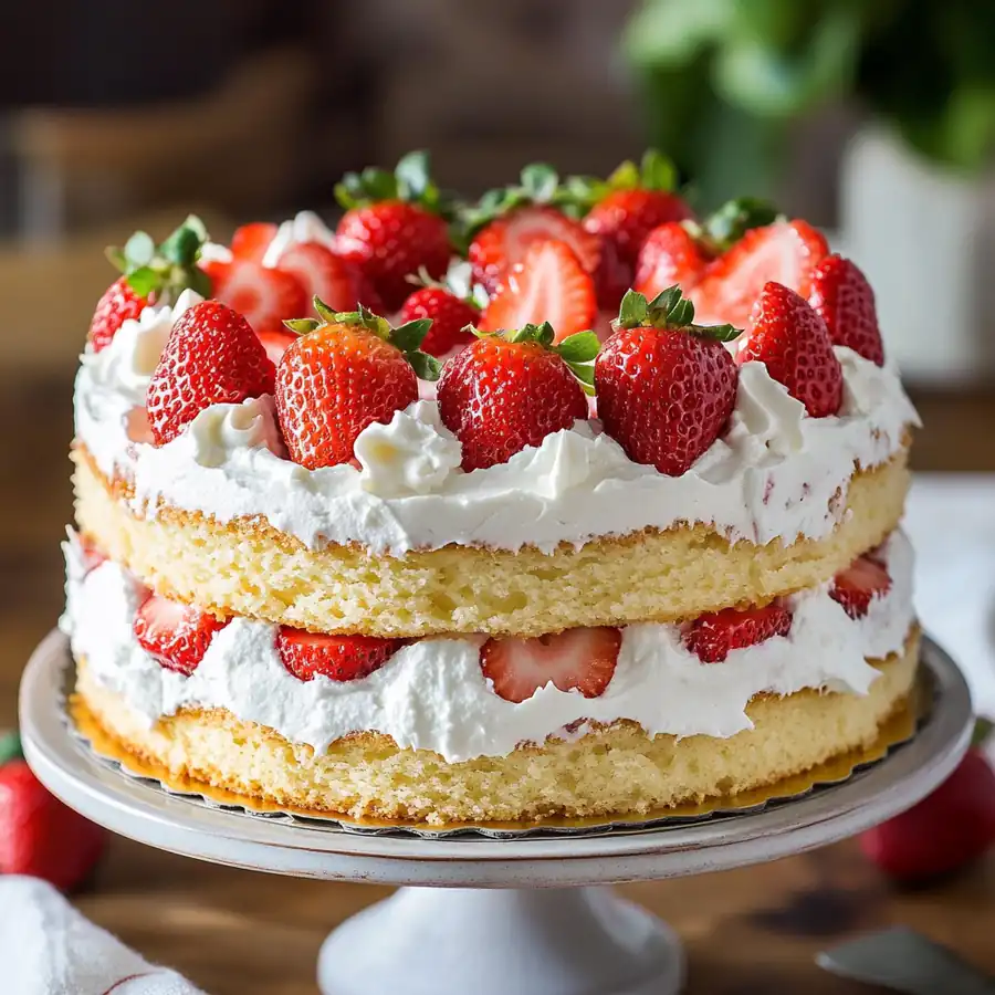 Delicious Strawberry Shortcake Cake - Light & Creamy Dessert