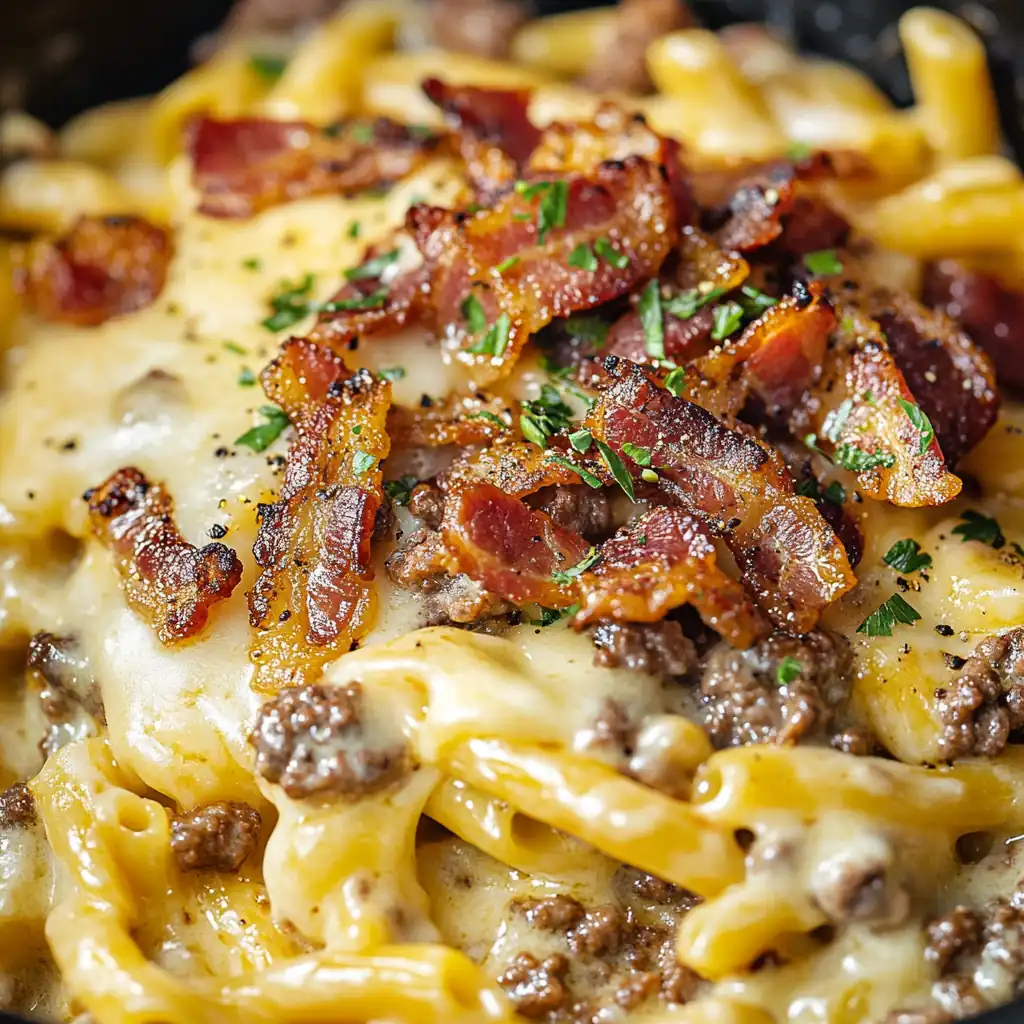 Indulgent Loaded Bacon Cheeseburger Alfredo Pasta – Comfort and Flavor