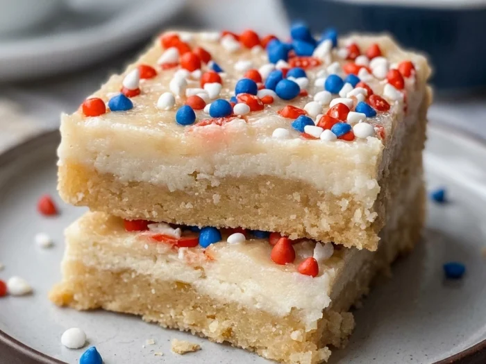 Festive Red White and Blue Cookie Bars for July 4th
