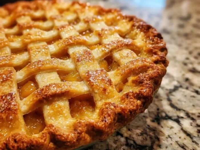 Golden Peach Pie with a Crisp Vanilla Sugar Lattice
