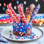 Red, White, and Blue Chocolate Pretzel Rods for July 4th