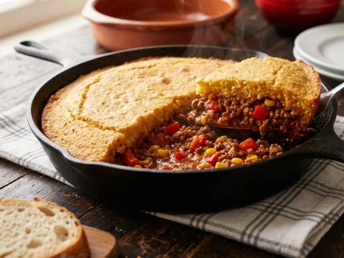Sloppy Joe Casserole With Cornbread | Easy Family Dinner Casserole Recipe