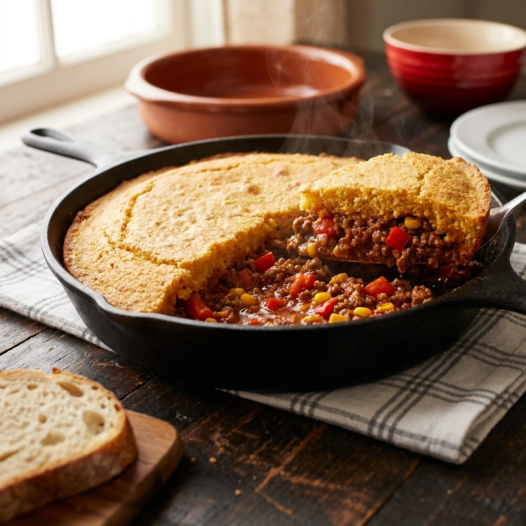 Sloppy Joe Casserole With Cornbread | Easy Family Dinner Casserole Recipe