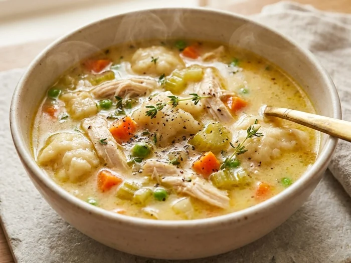 Healthy Chicken Pot Pie Soup Recipe | Comforting Low Calorie Dinner Idea