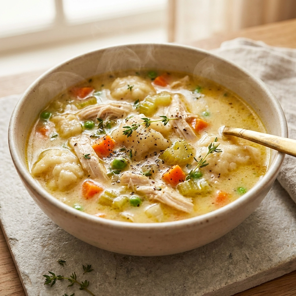Healthy Chicken Pot Pie Soup Recipe | Comforting Low Calorie Dinner Idea