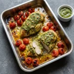 One Pan Pesto Chicken Bake with Cherry Tomatoes | Easy Weeknight Dinner