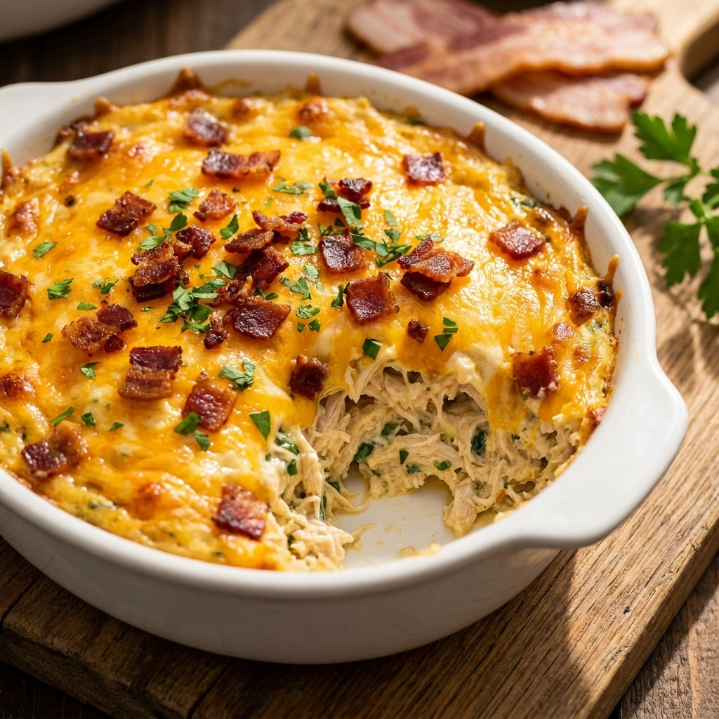 Creamy Keto Crack Chicken Casserole Recipe with Crispy Bacon | Low Carb Dinner Ideas