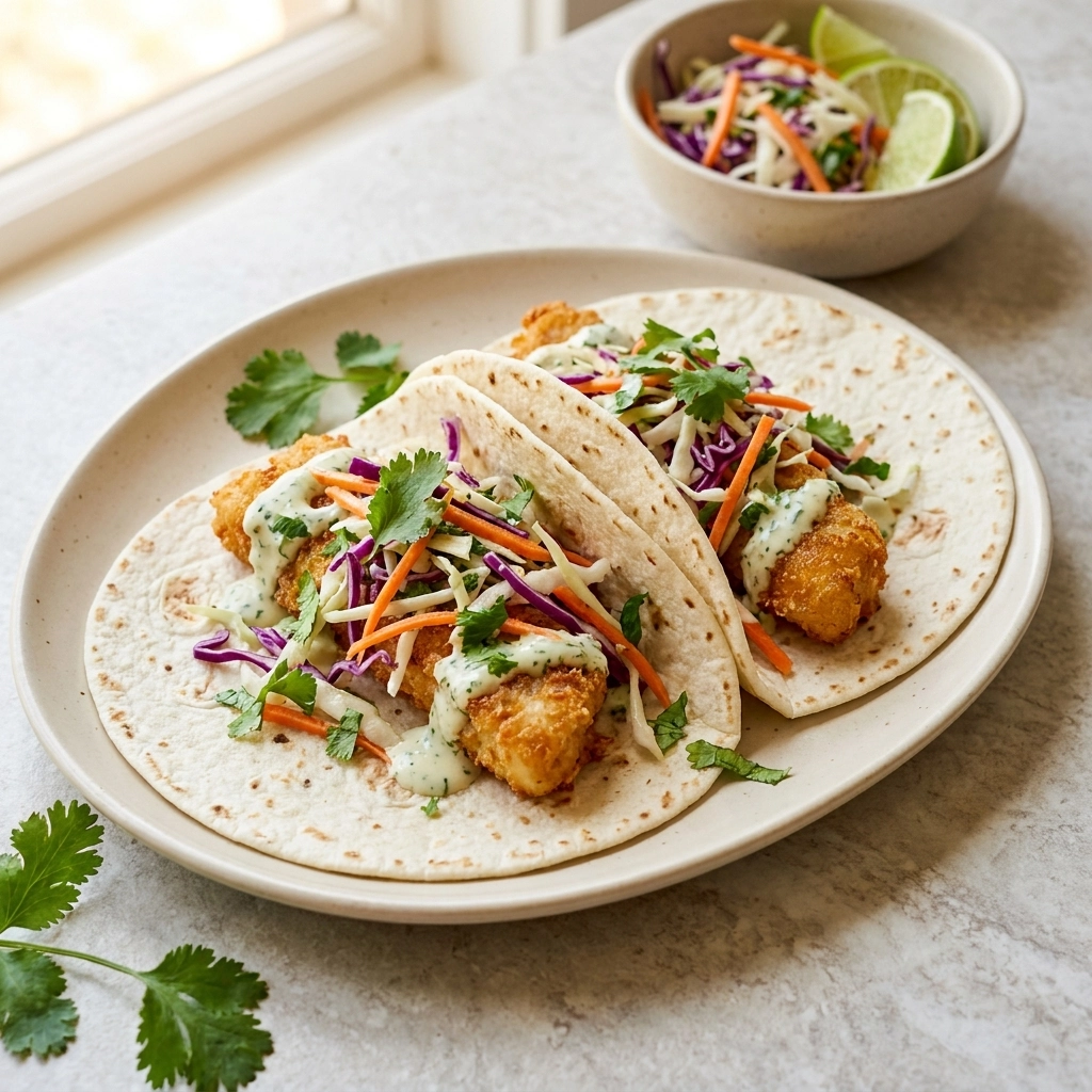 Air Fryer Fish Tacos with Cilantro Lime Slaw | Easy Healthy Dinner Idea