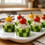 Cucumber Bites with Herbed Cream Cheese and Cherry Tomato | Easy Party Appetizer