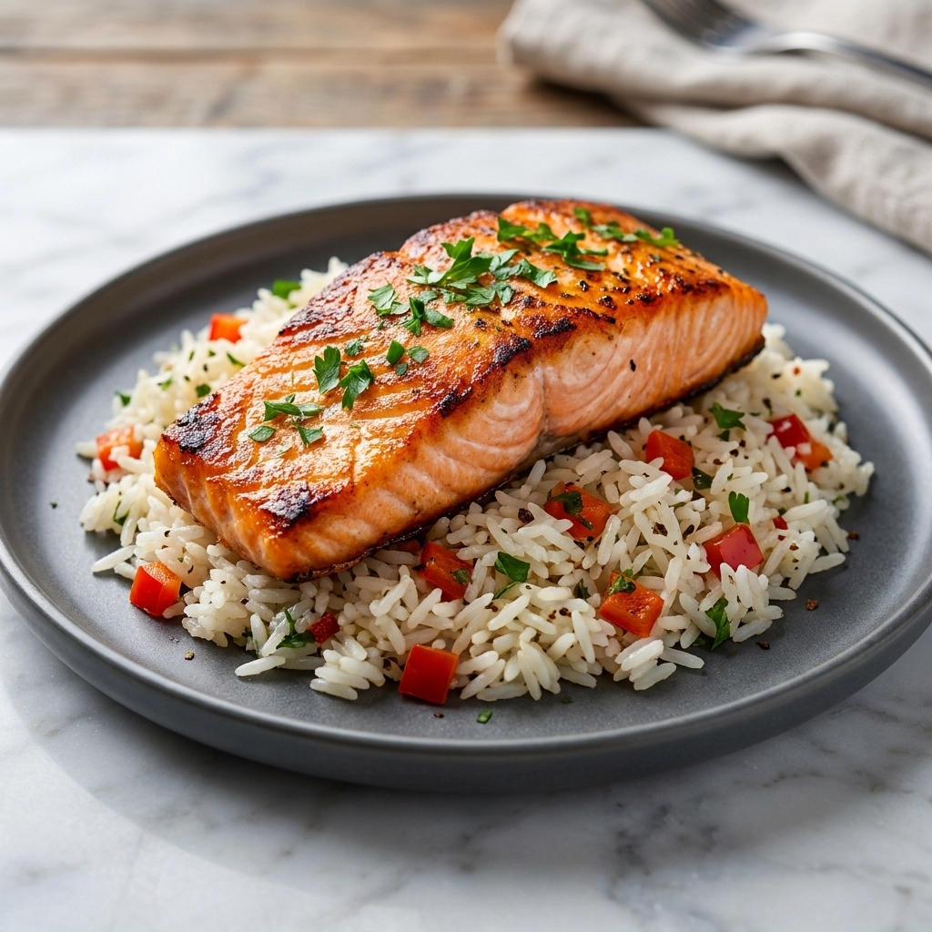 Honey Cajun Salmon Rice Skillet | Easy One Pan Salmon Dinner Recipe