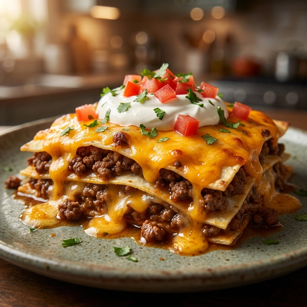 Cheesy Tex-Mex Layered Beef Tortilla Bake | Easy Family Dinner Recipe