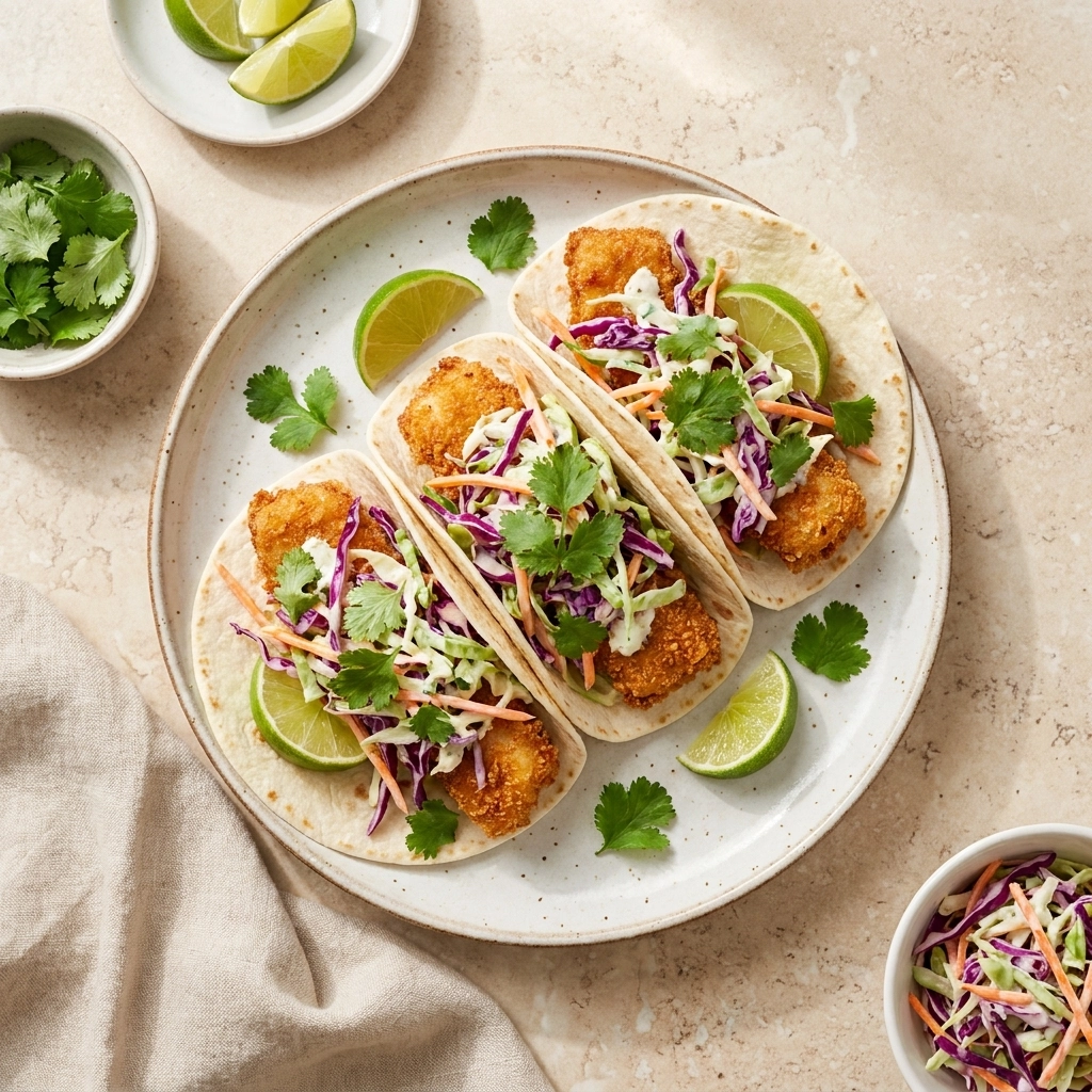 Air Fryer Fish Tacos with Cilantro Lime Slaw | Easy Healthy Dinner Idea