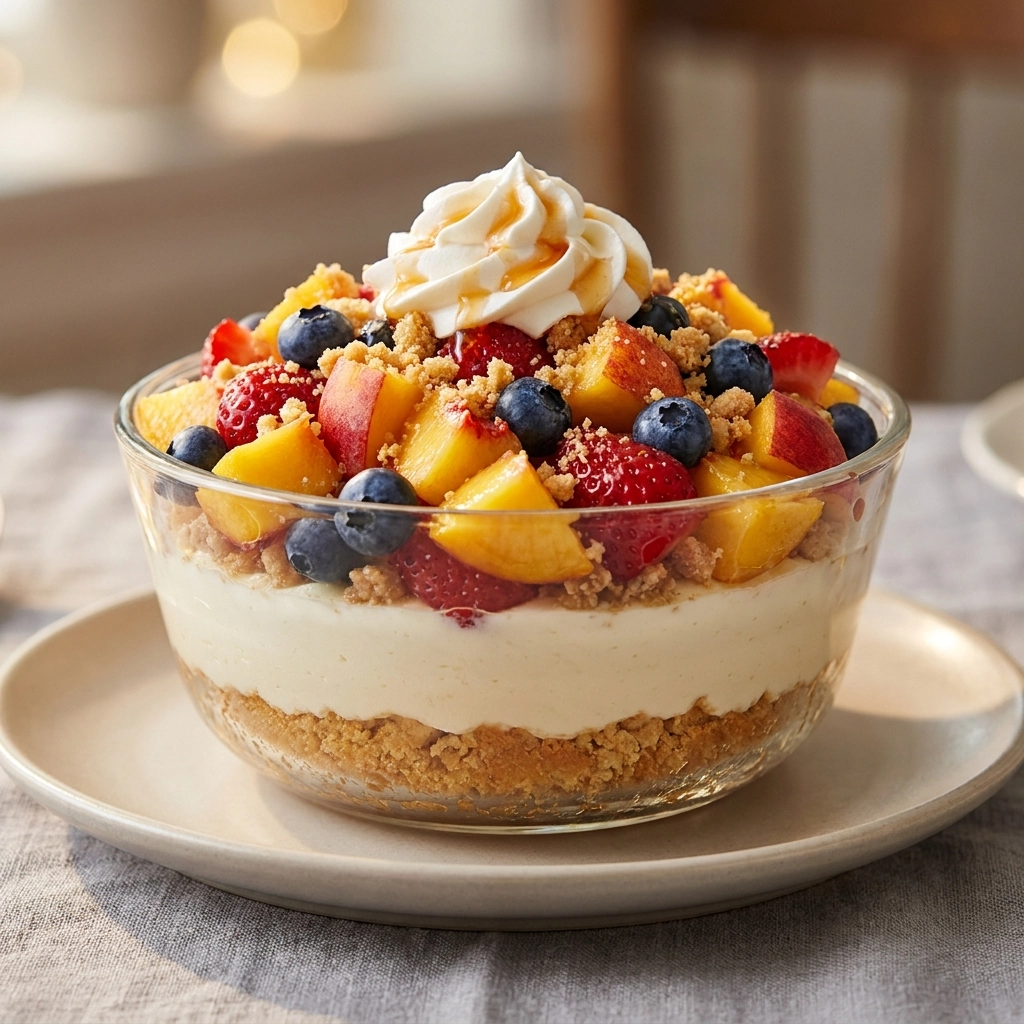 Peach Cobbler Cheesecake Fruit Salad: The Ultimate Summer Fusion | Easy Summer Dessert
